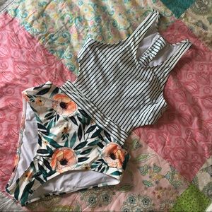 CUPSHE Floral and Striped One Piece